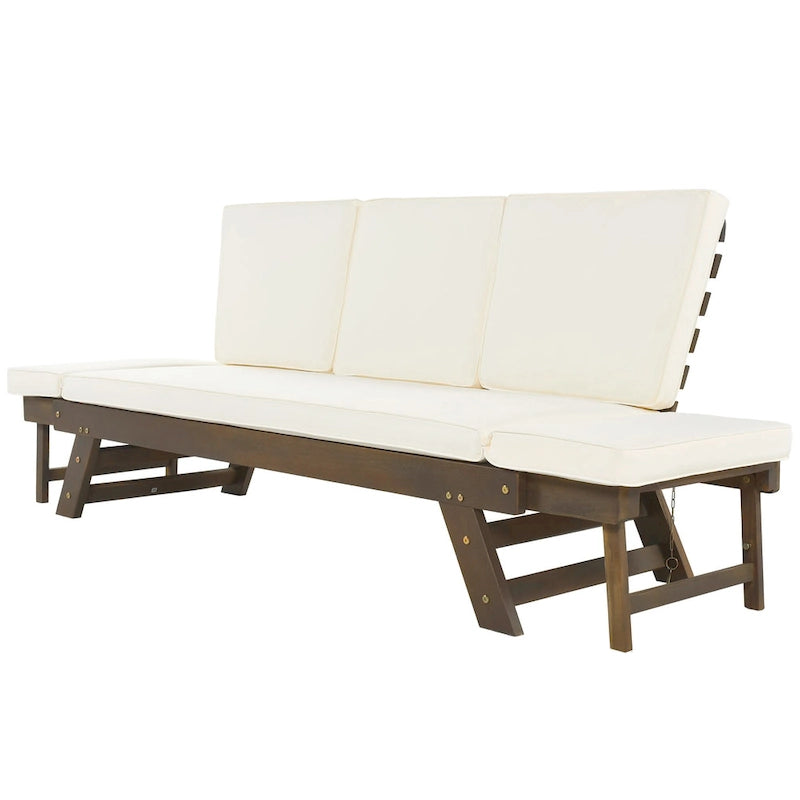Lit de Repos Extérieur en Bois Massif avec Accoudoirs Réglables