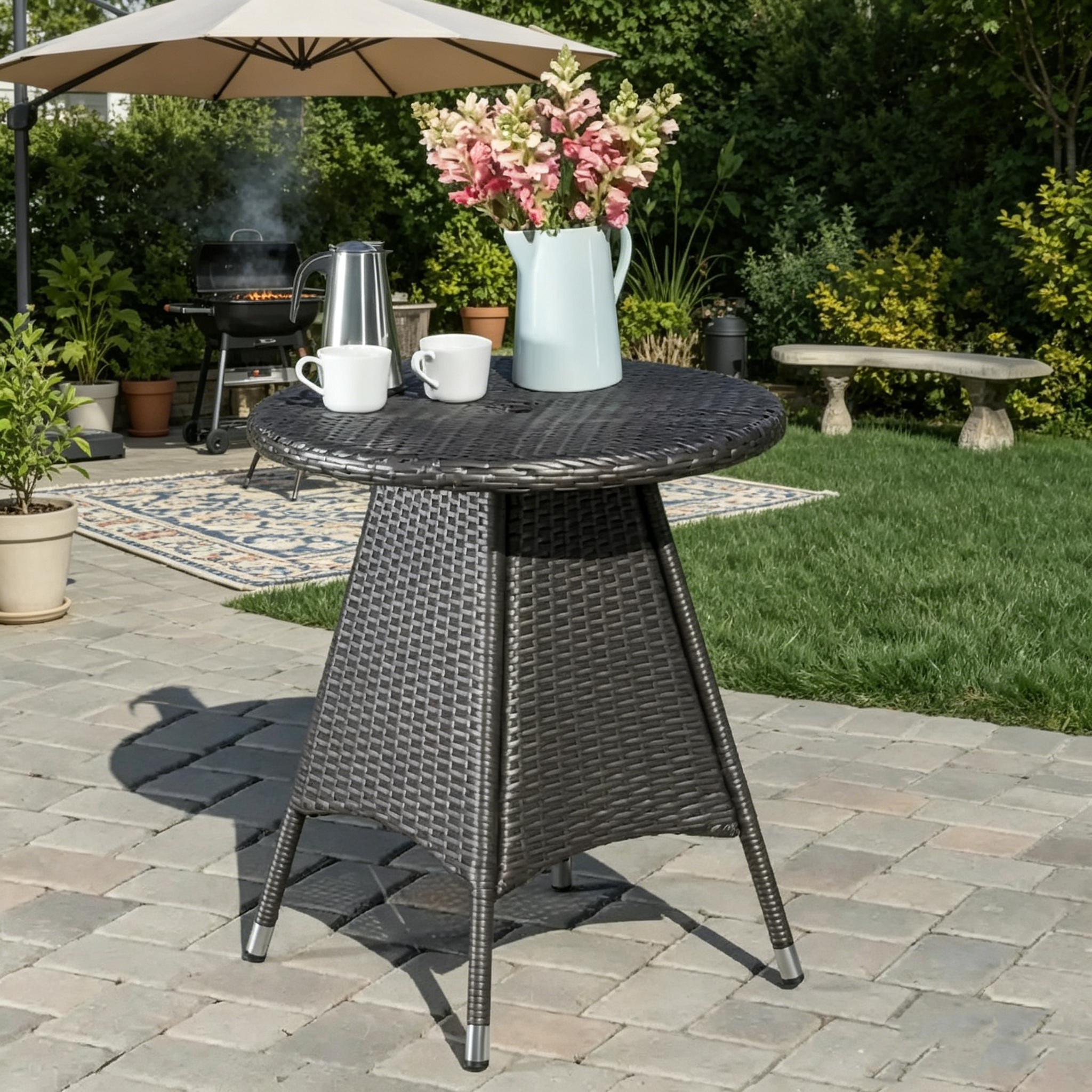 Table d'appoint de patio en rotin d'extérieur