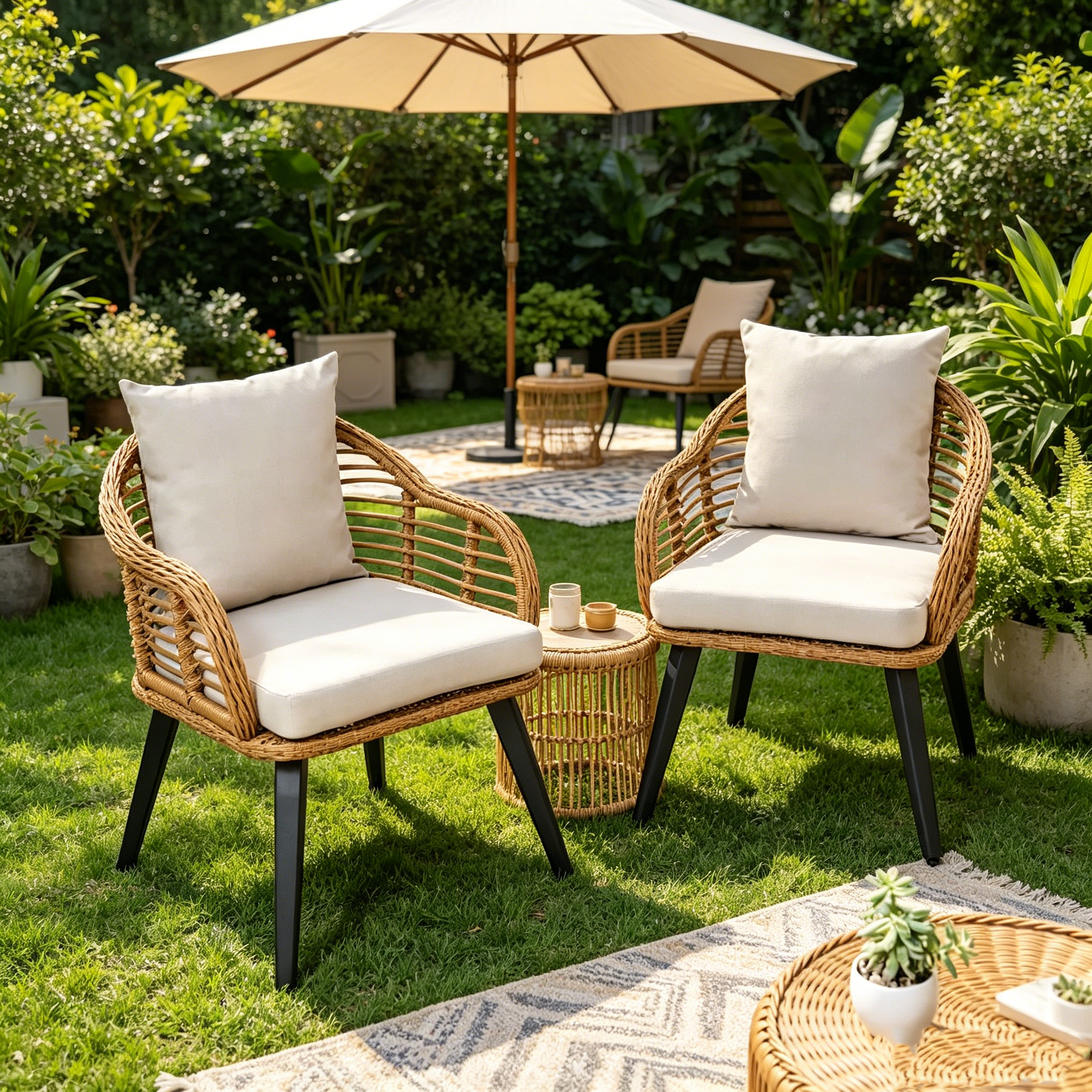 Fauteuils de club en osier intérieur/extérieur avec coussins