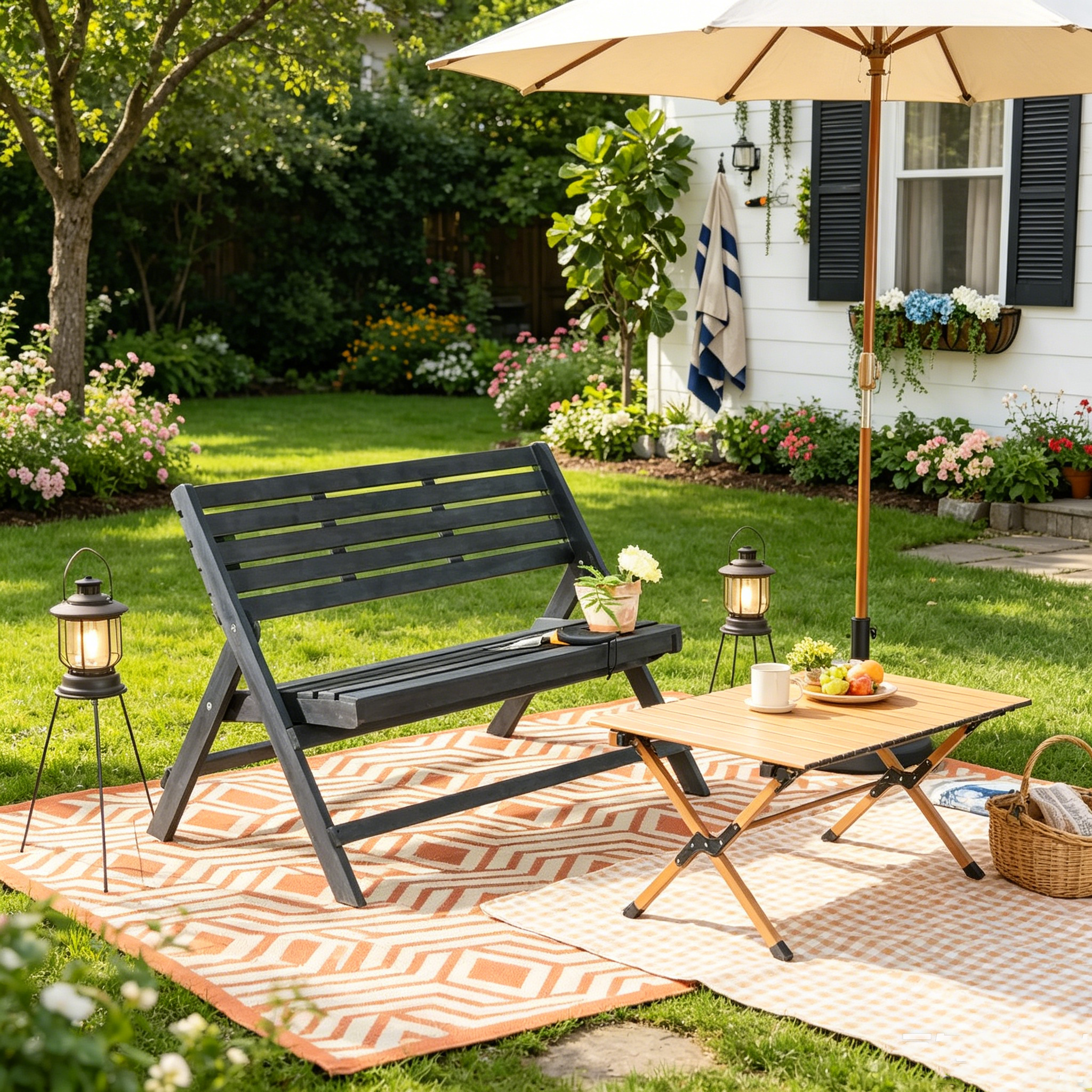 Banc pliant gris cendré d'extérieur