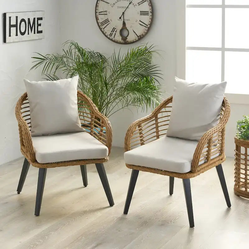 Fauteuils de club en osier intérieur/extérieur avec coussins