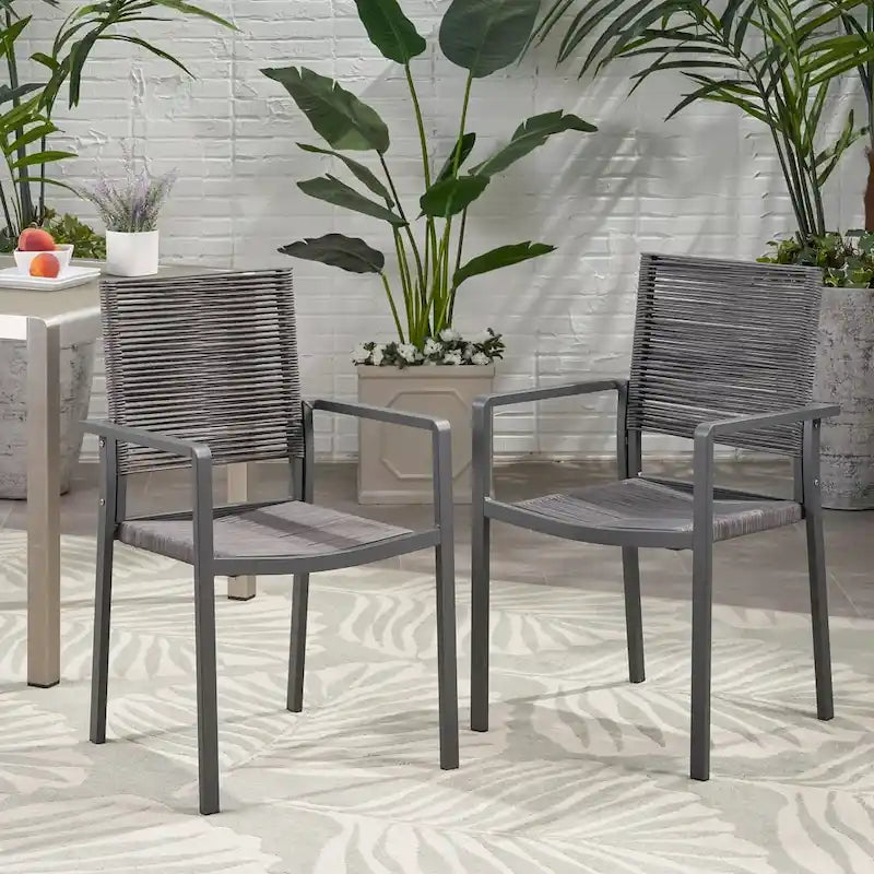 Chaise de salle à manger moderne en aluminium avec assise en corde pour l'extérieur