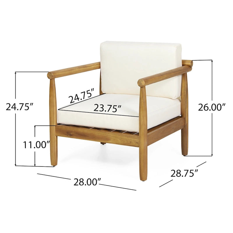 Fauteuil de jardin en bois d'acacia avec coussins