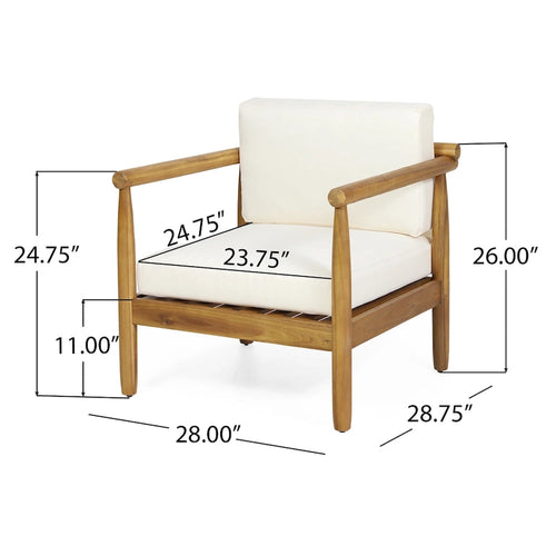 Fauteuil de jardin en bois d'acacia avec coussins