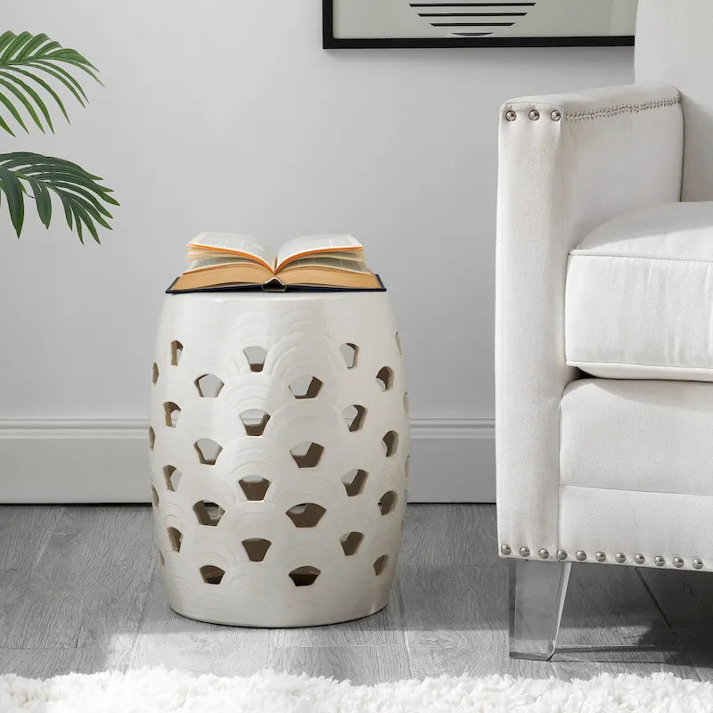 Tabouret de jardin décoratif en céramique (entièrement assemblé)