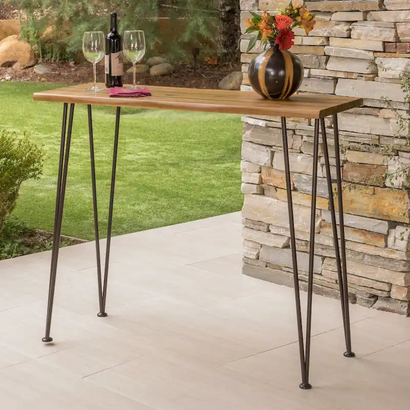 Table de bar rectangulaire industrielle d'extérieur - 120 cm L x 46,5 cm l x 91,5 cm H