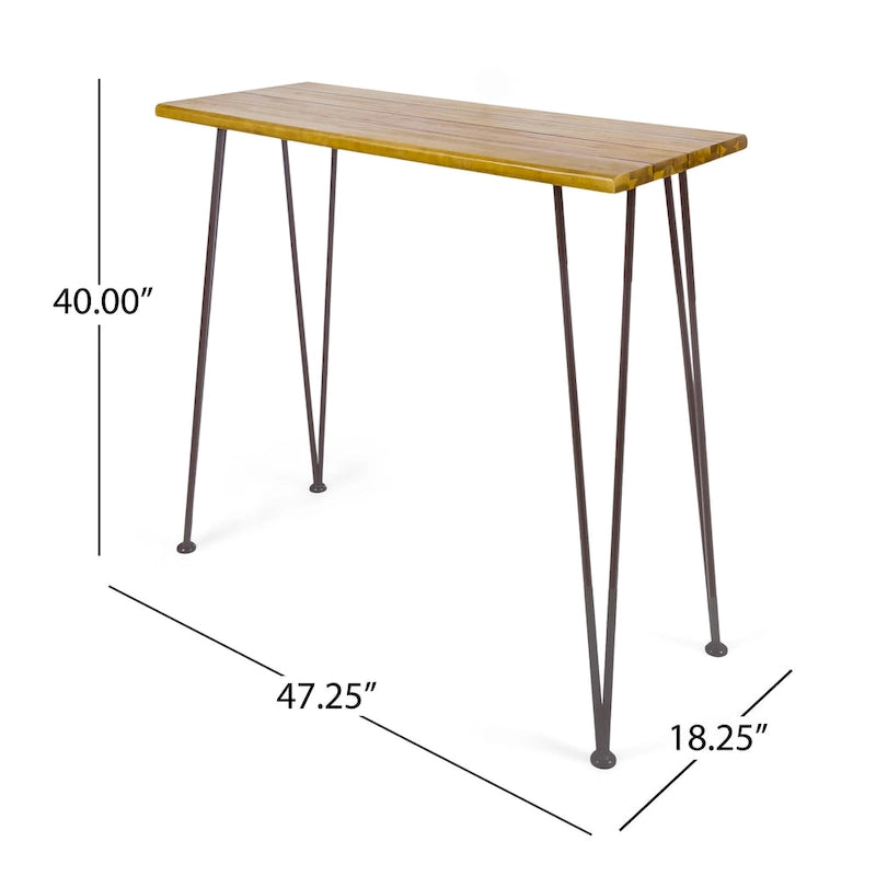 Table de bar rectangulaire industrielle d'extérieur - 120 cm L x 46,5 cm l x 91,5 cm H