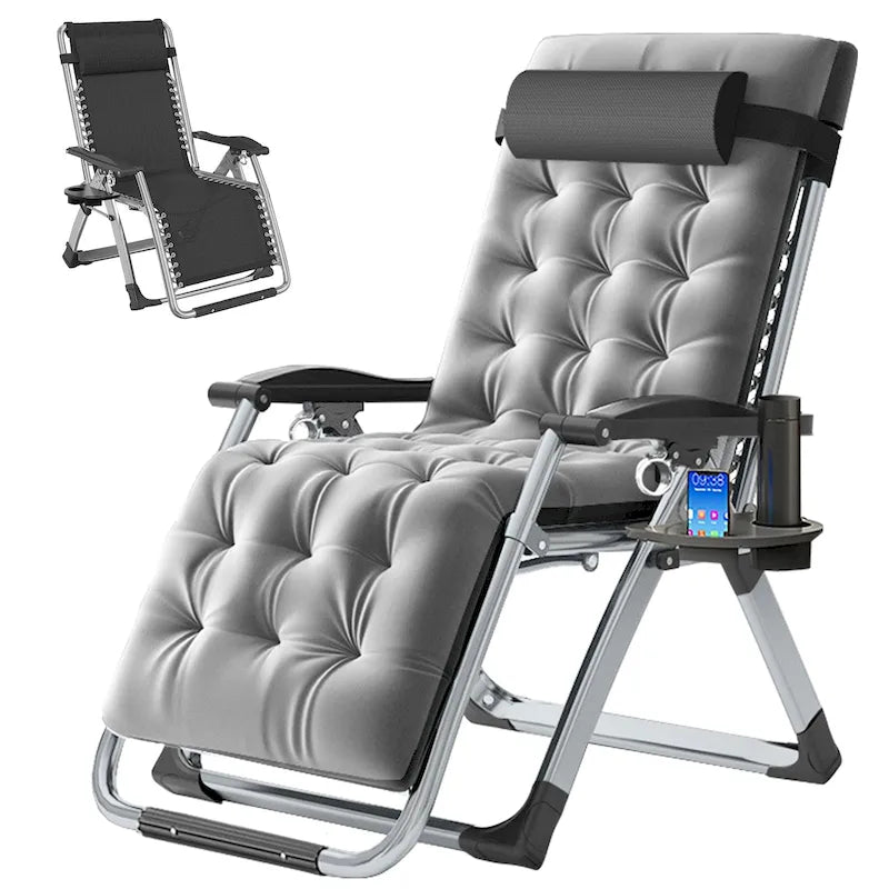 Chaise longue pliante d'extérieur gravité zéro avec tapis, tablette et oreiller