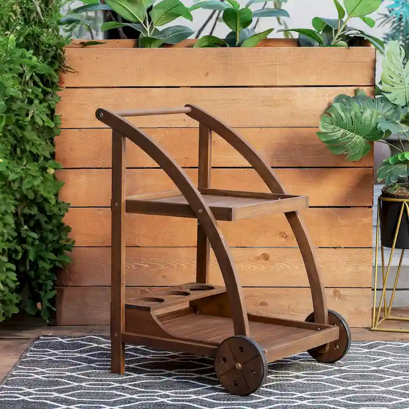 Chariot de bar en bois d'acacia finition teck