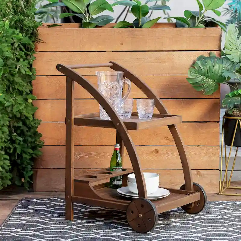Valencia Teak Finish Acacia Wood Bar Cart