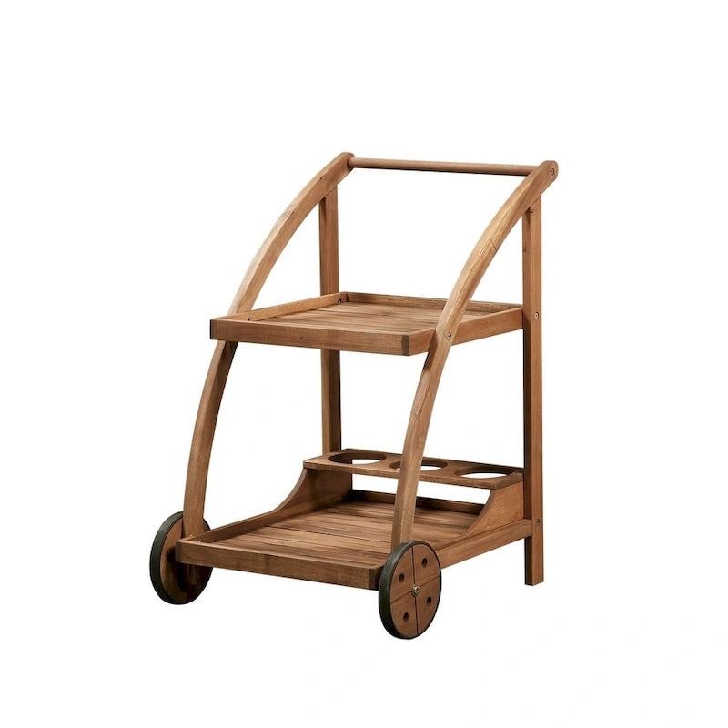 Chariot de bar en bois d'acacia finition teck
