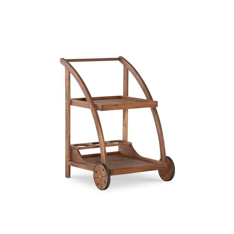 Chariot de bar en bois d'acacia finition teck