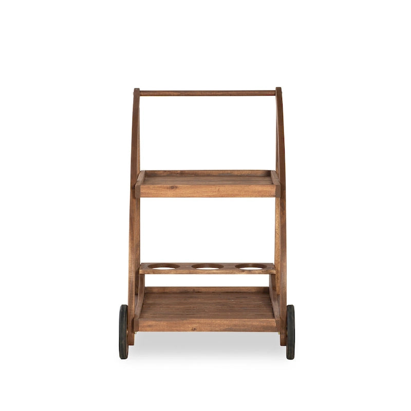 Chariot de bar en bois d'acacia finition teck