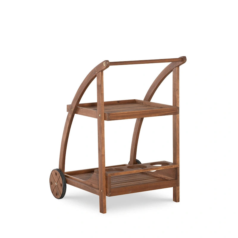 Chariot de bar en bois d'acacia finition teck