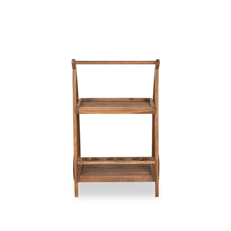 Chariot de bar en bois d'acacia finition teck