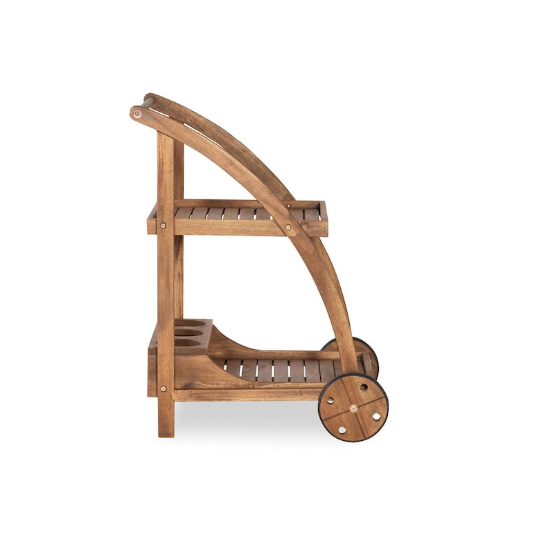 Chariot de bar en bois d'acacia finition teck