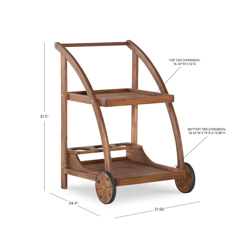 Chariot de bar en bois d'acacia finition teck