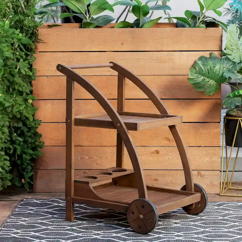 Chariot de bar en bois d'acacia finition teck