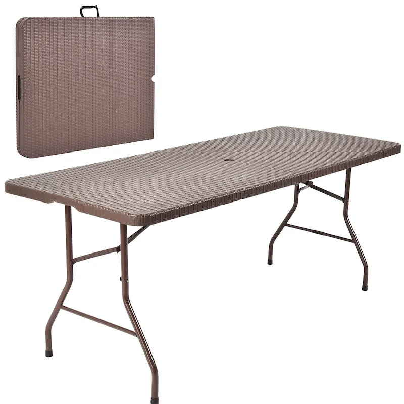 Table pliante d'intérieur et d'extérieur, table portative en rotin avec poignée