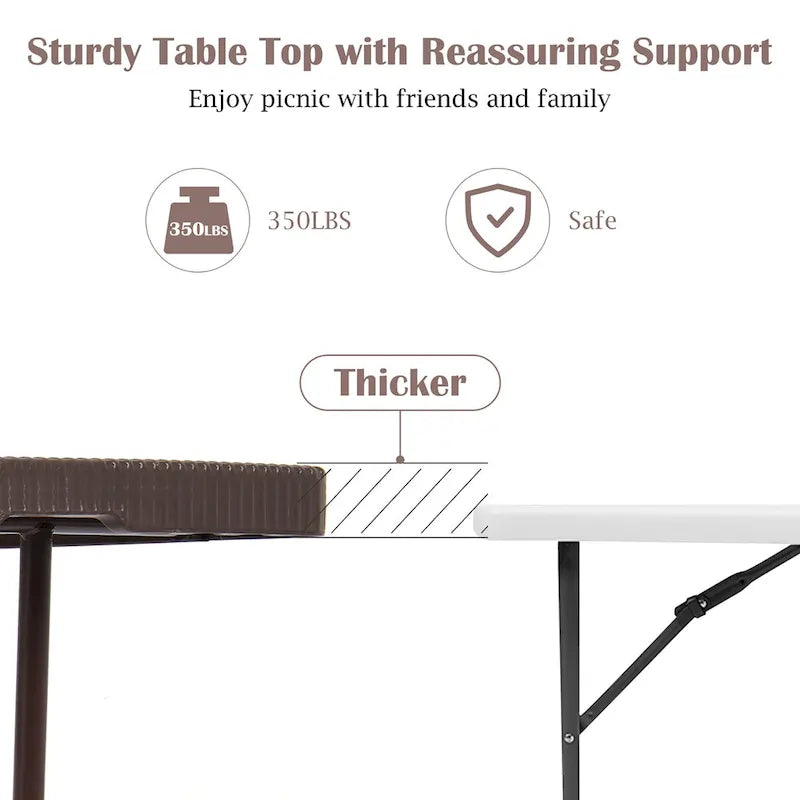 Table pliante d'intérieur et d'extérieur, table portative en rotin avec poignée