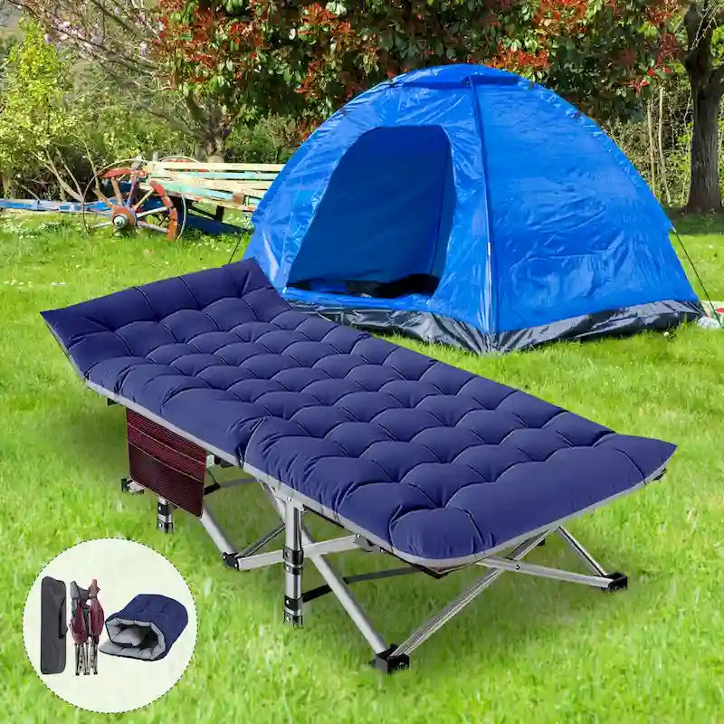 Lit de couchage portable pour l'extérieur, lit de camp robuste, bleu