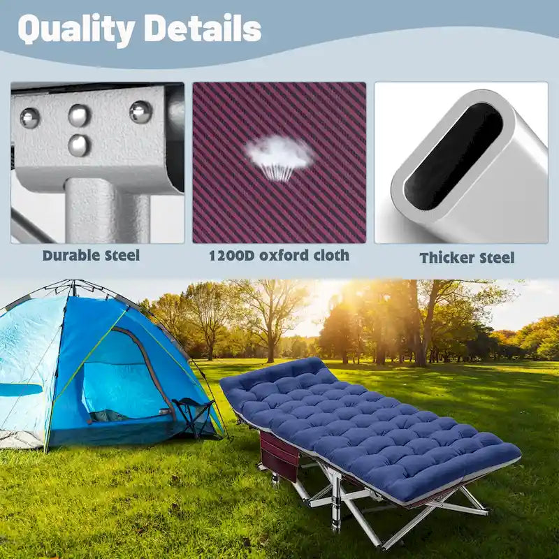 Lit de couchage portable pour l'extérieur, lit de camp robuste, bleu