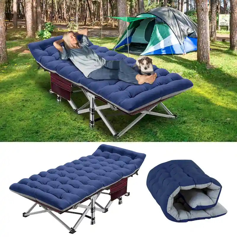 Lit de couchage portable pour l'extérieur, lit de camp robuste, bleu