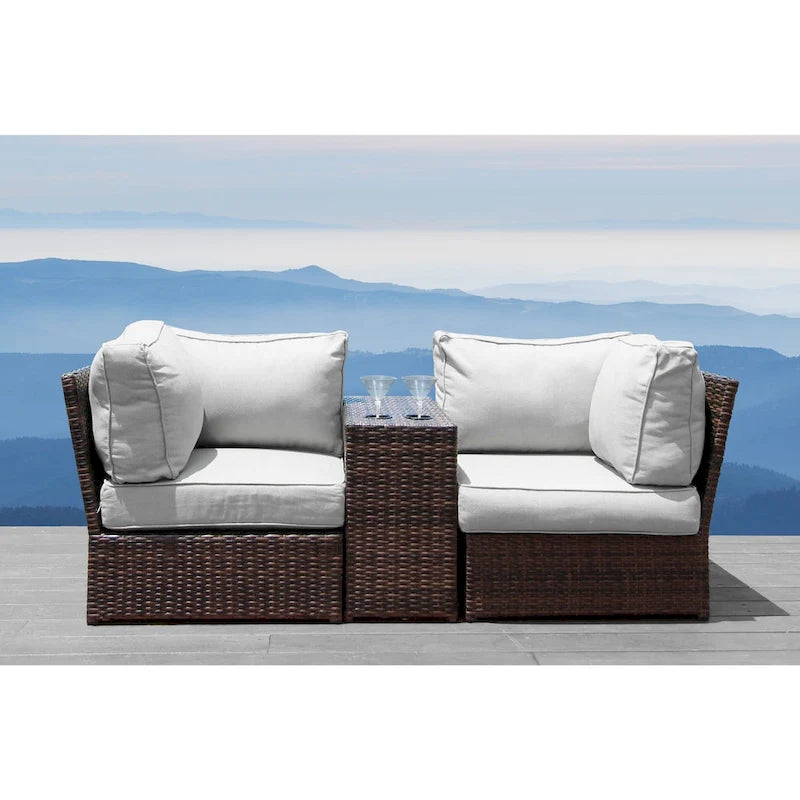 Table porte-gobelets et causeuse en osier marron