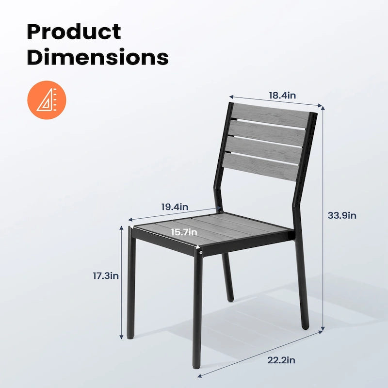 Chaises de salle à manger empilables en aluminium pour terrasse extérieure - 49,3 cm P x 39,9 cm L x 86,1 cm H
