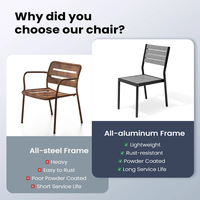 Chaises de salle à manger empilables en aluminium pour terrasse extérieure - 49,3 cm P x 39,9 cm L x 86,1 cm H