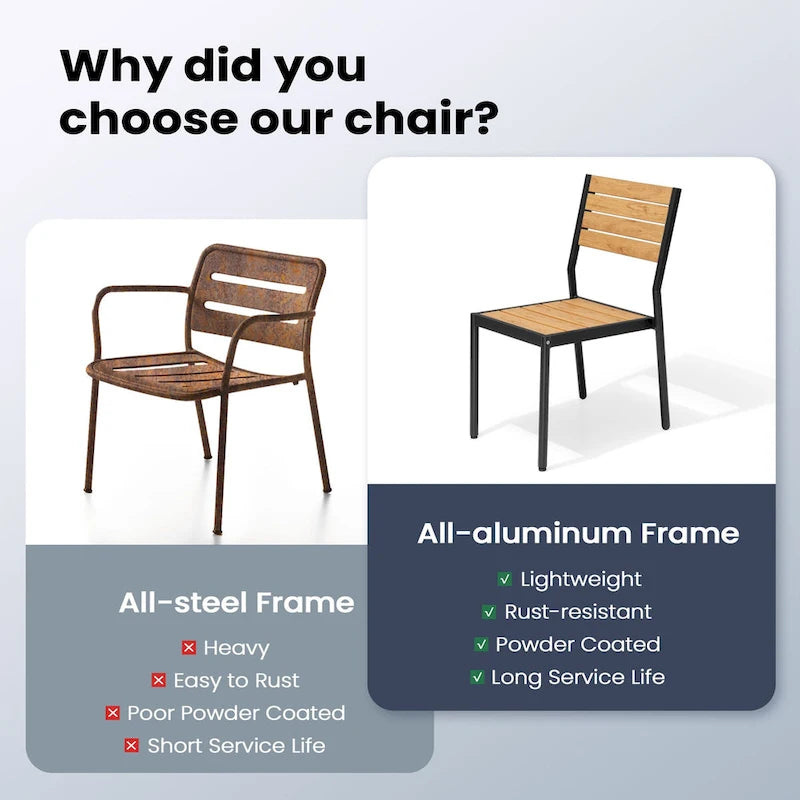 Chaises de salle à manger empilables en aluminium pour terrasse extérieure - 49,3 cm P x 39,9 cm L x 86,1 cm H
