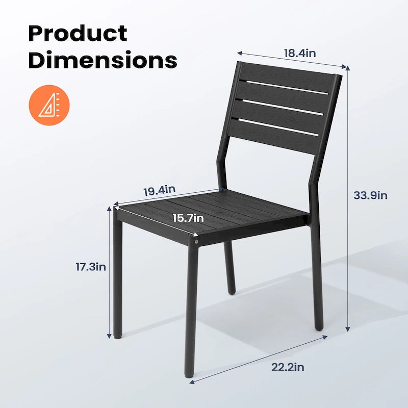 Chaises de salle à manger empilables en aluminium pour terrasse extérieure - 49,3 cm P x 39,9 cm L x 86,1 cm H