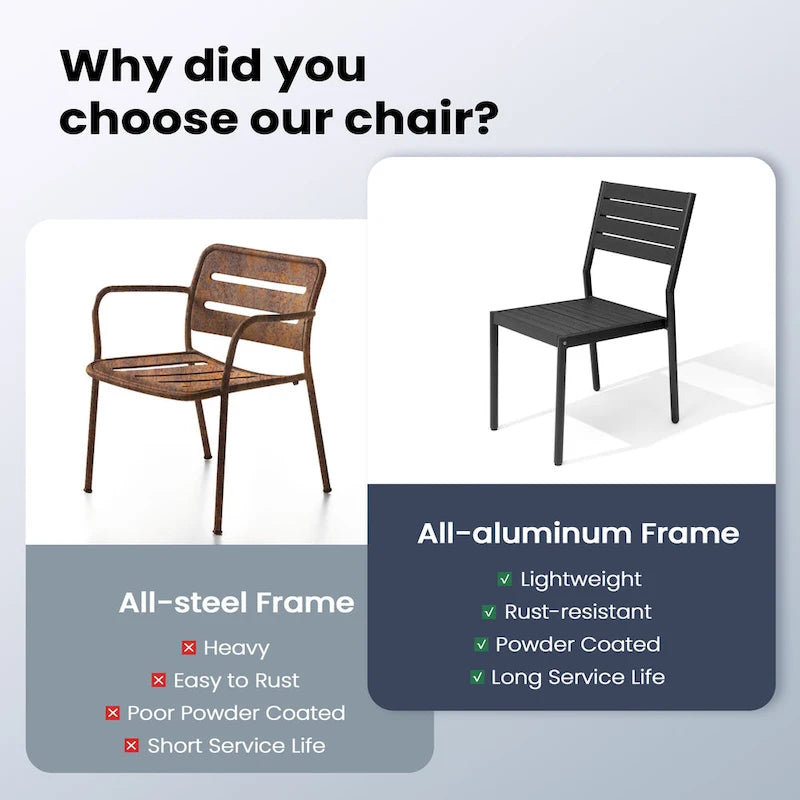 Chaises de salle à manger empilables en aluminium pour terrasse extérieure - 49,3 cm P x 39,9 cm L x 86,1 cm H