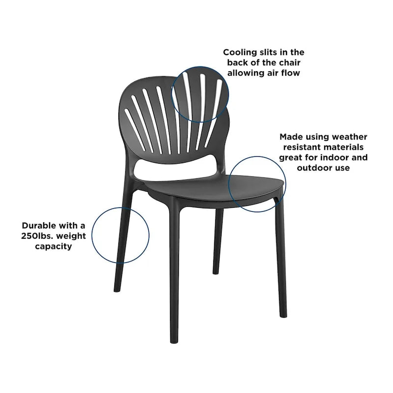 Chaise empilable en résine d'intérieur/extérieur avec dossier coquille