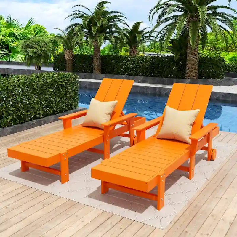 Polytrends Shoreside Modern Poly Reclining Eco-Friendly All Weather Chaise Lounge With Arms & Wheels (Set Of 2)
