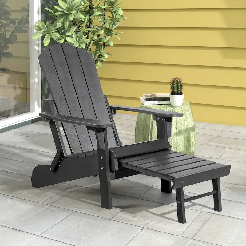 Chaise Adirondack pliante en polyéthylène avec ottoman coulissant