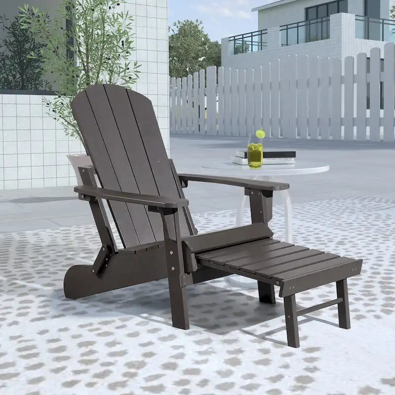 Chaise Adirondack pliante en polyéthylène avec ottoman coulissant