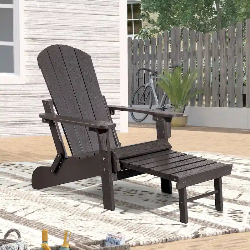 Chaise Adirondack pliante en polyéthylène avec ottoman coulissant