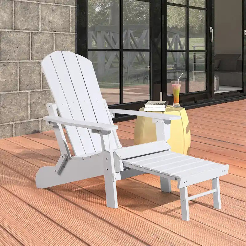 Chaise Adirondack pliante en polyéthylène avec ottoman coulissant