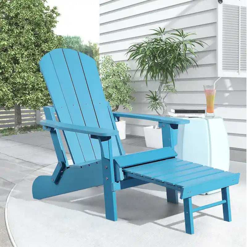 Chaise Adirondack pliante en polyéthylène avec ottoman coulissant