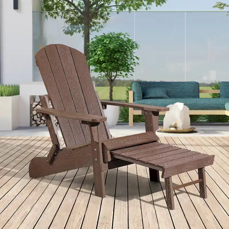 Chaise Adirondack pliante en polyéthylène avec ottoman coulissant