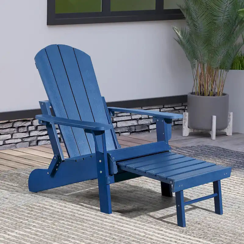 Chaise Adirondack pliante en polyéthylène avec ottoman coulissant