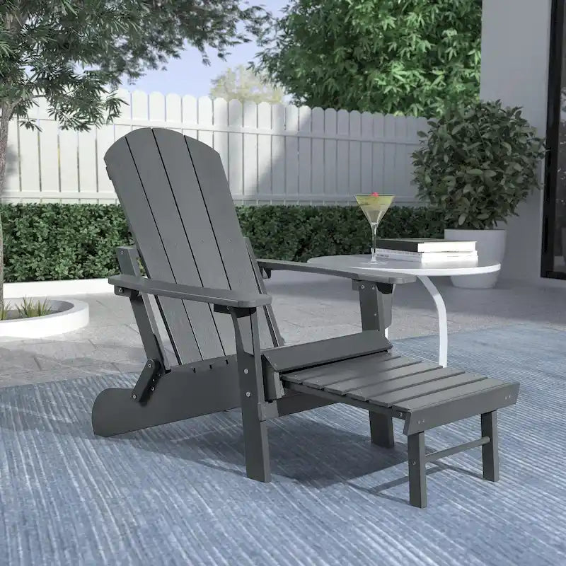 Chaise Adirondack pliante en polyéthylène avec ottoman coulissant