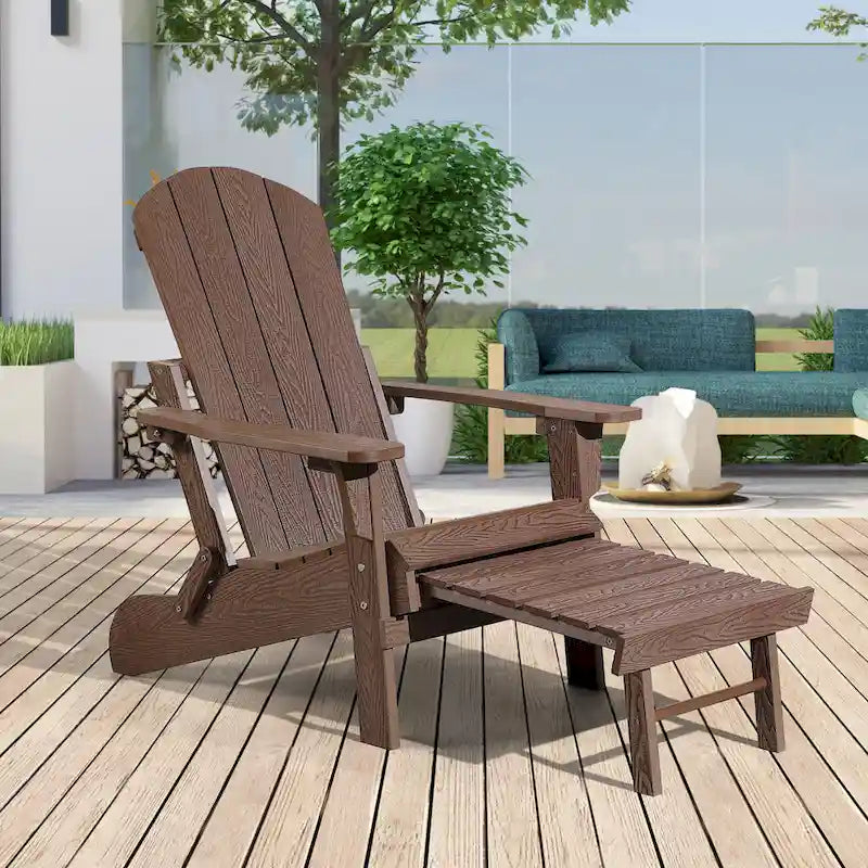 Chaise Adirondack pliante en polyéthylène avec ottoman coulissant