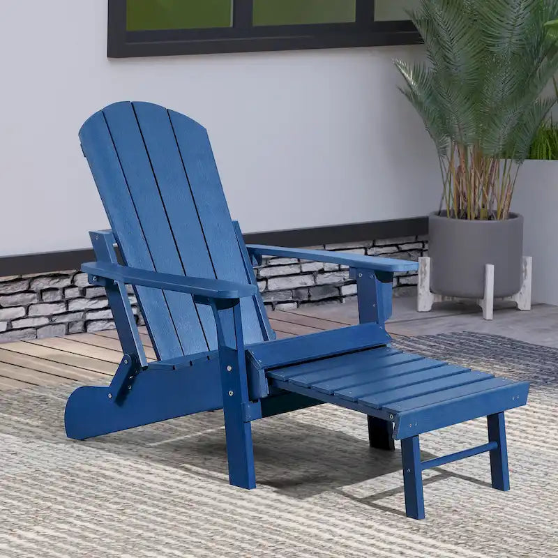 Chaise Adirondack pliante en polyéthylène avec ottoman coulissant
