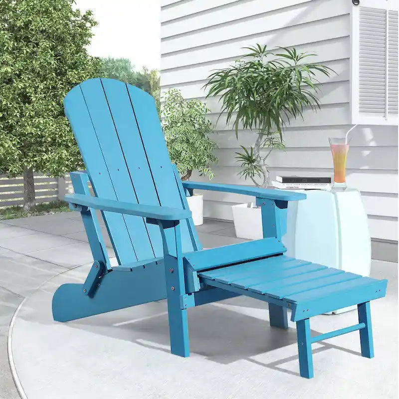 Chaise Adirondack pliante en polyéthylène avec ottoman coulissant