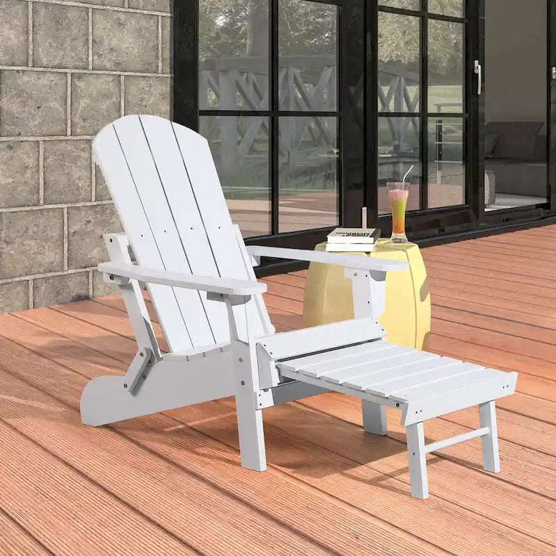 Chaise Adirondack pliante en polyéthylène avec ottoman coulissant