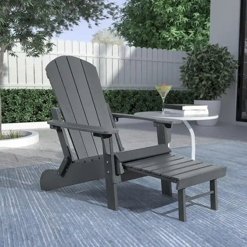 Chaise Adirondack pliante en polyéthylène avec ottoman coulissant