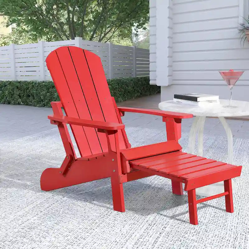 Chaise Adirondack pliante en polyéthylène avec ottoman coulissant