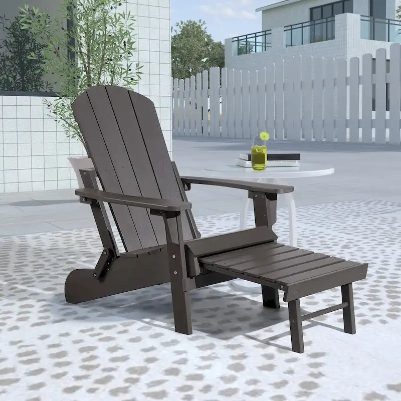 Chaise Adirondack pliante en polyéthylène avec ottoman coulissant
